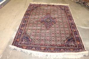 lot A-311 image: Vintage Oriental Area Rug with Intricate Pattern and Fringe