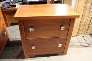 lot 332 image: Modern Wooden Nightstand with Two Drawers in Rich Cherry Finish