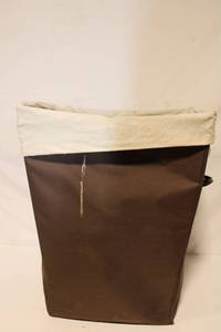 lot 370 image: Brown Canvas Waste Basket with Beige Top and Handles