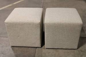 lot 376 image: Set of 2 Square Fabric Poufs with Checkered Pattern