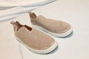 lot 404 image: Size 7 Womens Slip-On Casual Shoes in Beige with Perforated Design