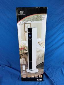 lot 215 image: Optimus 29 Oscillating Tower Heater with Remote - White
