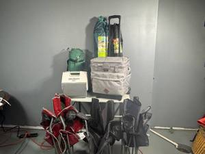lot 65 image: Collection of Camping Gear including Chairs, Coolers, Air Pump, Inflatable Sleeping Mat