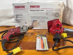 lot 96 image: Master Appliance Heavy Duty Heat Gun, Milwaukee Drill  with Magnetic Pickup Tool