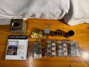 lot 100 image: Black Bear Lodge Themed Bath Accessories Lot including Shower Curtain, Tissue Box, and More
