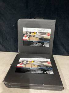 lot 374 image: LOT OF 2 Mainstays 40L x 20W Plastic Adjustable Height Fold-in-Half Folding Table