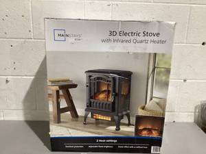 lot 505 image: Mainstays Black 3D Electric Stove with Infrared Quartz Heater 2 Heat Settings