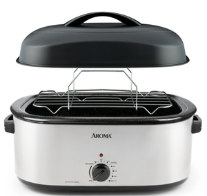 lot 508 image: Aroma 22Qt. Electric Roaster Oven with High Dome Lid, 8X Bonded Granite Enamel