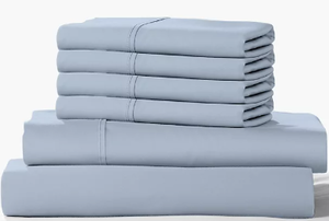 lot 612 image: Color Sense Queen Sky Wave 1200 Thread Count Cotton Blend 6 Piece Sheet Set