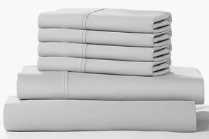 lot 384 image: Color Sense Queen Soft Silver 1200 Thread Count Cotton Blend 6 Piece Sheet Set