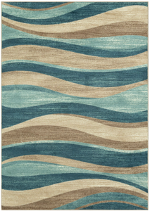 lot 638 image: Mainstays Geometric Blue Brown Waves Indoor Area Rug