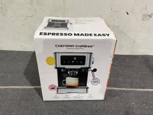 lot 164 image: Chefman CraftBrew 15-Bar Espresso Machine w Steam Wand and Touch Controls  Stainless Steel