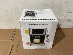 lot 249 image: Chefman CraftBrew 15-Bar Espresso Machine w Steam Wand and Touch Controls  Stainless Steel