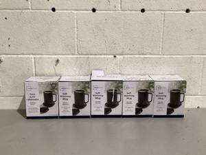 lot 520 image: LOT OF 5 Mainstays Warming Coffee Mug, 12oz. Stainless Steel Coffee Mug with Mug Warmer Coaster and Lid