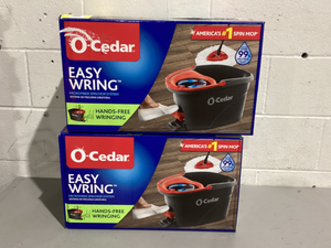 lot 537 image: LOT OF 2 O-Cedar Easy Wring Spin Mop Bucket and Microfiber Mop
