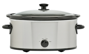 lot 162 image: Mainstays 6 Quart Oval Slow Cooker, Stainless Steel Finish, Glass Lid