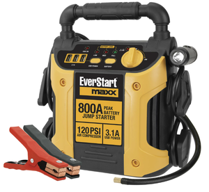 lot 175 image: EverStart 800 Peak Amp Jump Starter with 120 PSI Compressor, Pivoting LED Light, 3X USB Ports