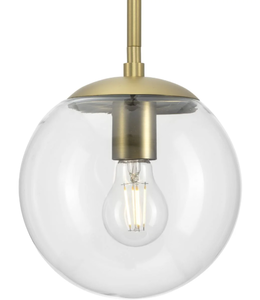 lot 262 image: Avec Merrit Collection Modern Brushed Gold Pendant Light with Clear Glass Globe