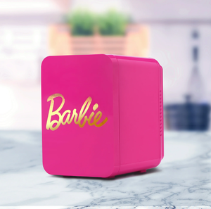 lot 524 image: Barbie Hot Pink 6 Can Mini Fridge Thermoelectric Cooler