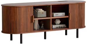 lot 539 image: MARNUR Wood TV Stand Entertainment Center with Storage and Shelves 2 Sliding Tambour Doors.