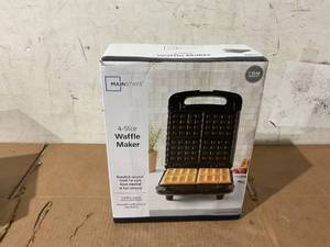 lot 296 image: Mainstays 4 Slice Waffle Maker, Removable Plates, Black Matte, Model MS8400778514-1