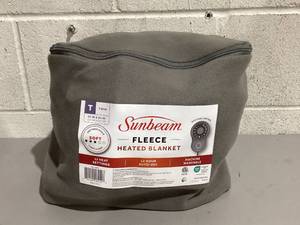 lot 562 image: Sunbeam Twin Blanket Grey Microplush, 12 Heat Settings, 12-Hour Auto Shut-Off, Electric Heated Blanket with Controller, 84 x 62