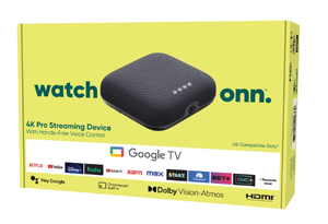 lot 295 image: onn. Google TV 4K Pro Streaming Device (New, 2024), 4K UHD resolution, Dolby Vision & Dolby ATMOS, Hands-Free Voice Control, Smart Hub
