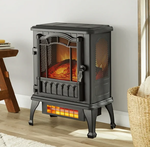 lot 575 image: Mainstays New 2-Setting 3D Electric Stove Heater with Life-like Flame, Black