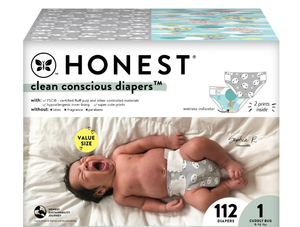 lot 580 image: The Honest Company, Clean Conscious Disposable Baby Diapers, Size 1, 112 Count