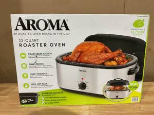 lot 441 image: Aroma 22Qt. Electric Roaster Oven with High Dome Lid, 8X Bonded Granite Enamel