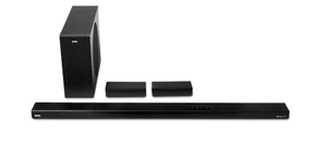 lot 590 image: Onn. 5.1 Ultra-Slim Surround Soundbar System with Dolby Atmos, Wireless Subwoofer and Wireless Satellite Speakers, 36