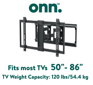 lot 594 image: Onn. Ultra-slim Full Motion TV Wall Mount for 50 to 86 TVs, up to 20° Tilting