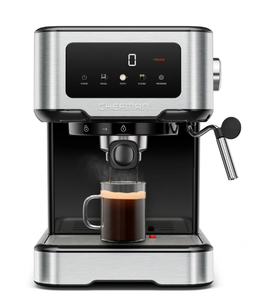 lot 203 image: Chefman CraftBrew 15-Bar Espresso Machine w Steam Wand and Touch Controls  Stainless Steel
