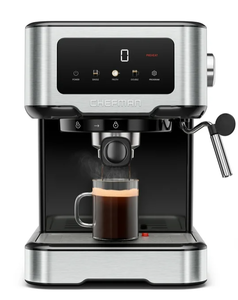 lot 222 image: Chefman CraftBrew 15-Bar Espresso Machine w Steam Wand and Touch Controls  Stainless Steel