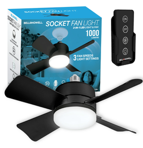 lot 455 image: BellHowell Socket Fan Light 15.4 Black 1000 Lumens LED Ceiling Fan with Remote Control