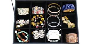lot 16 image: Costume Jewelry Lot Vintage Bracelets Earrings Beads Painted Abalone