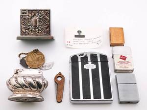 lot 34 image: Vintage Lot Lighters Cigarette Holder Tabletop Lighter Cigar Cutter