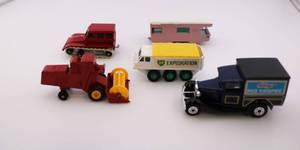 lot 47 image: Vintage Toy Cars Lot of 5 Combine Rice Krispies RV Exploration BP