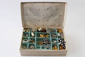 lot 55 image: Costume Jewelry Lot Necklace Bracelet Earrings Pins Vintage
