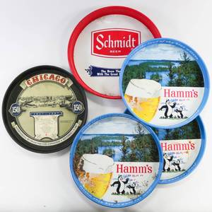 lot 155 image: Vintage Beer Trays Lot of 5 Hamms Schmidt