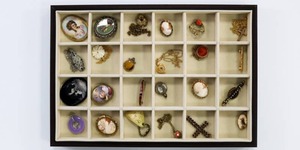 lot 154 image: Vintage & Antique Gold Filled Jewelry Lot Cameo Pins Cross Hand Painted