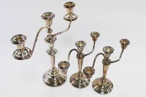 lot 150 image: Silver Plated Candle Sticks Lot of 3