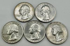 lot 174 image: Washington Quarters Lot of 5 1943-P 1943-D 1944-P 1944-D 1944-S
