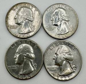 lot 176 image: Washington Quarters Lot of 4 1939-S 1939-P 1940-S 1940-P