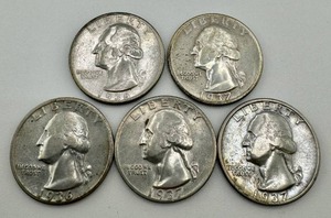lot 177 image: Washington Quarters Lot of 5 1936-P 1936-S 1937-P 1937-D 1937-S