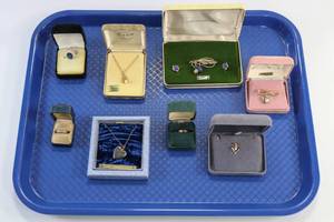 lot 152 image: Vintage Gold-Filled Jewelry Lot Rings Necklace Pin