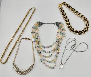 lot 62 image: Costume Jewelry Necklaces Lot of 5 Vintage