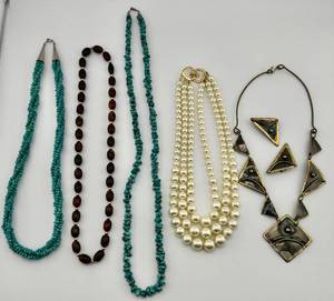 lot 65 image: Costume Jewelry Necklaces Lot of 5 Vintage
