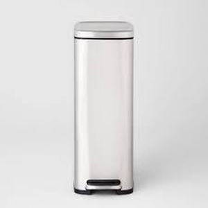 45L Slim Step Trash Can - Brightroom Stainless Steel Kitchen Garbage Can, Indoor, Smooth Finish, Silver, 11.8 Gallon Capacity