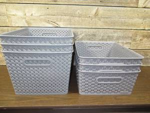 Lot of 6 Y Weave Plastic Gray Baskets